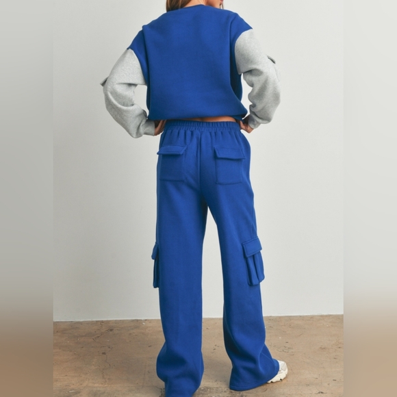 #058A 🛑M NEW! CHIC TRENDY FLEECE TERRY w/ SIDE PATCHED CARGO SWEATPANTS - Picture 8 of 12